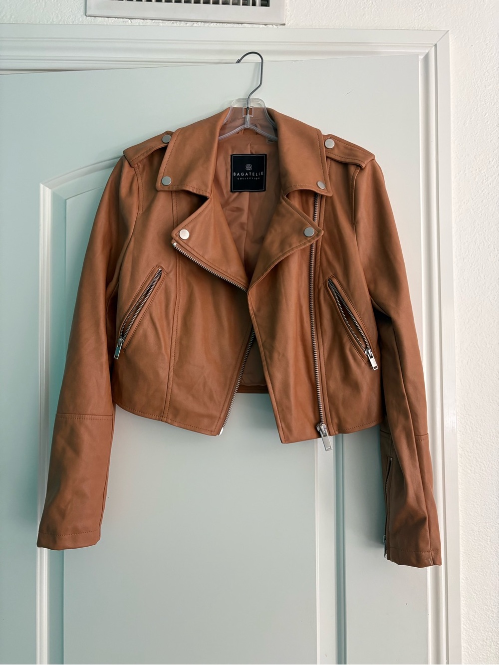 Bagatelle Cognac Faux Leather Moto Jacket